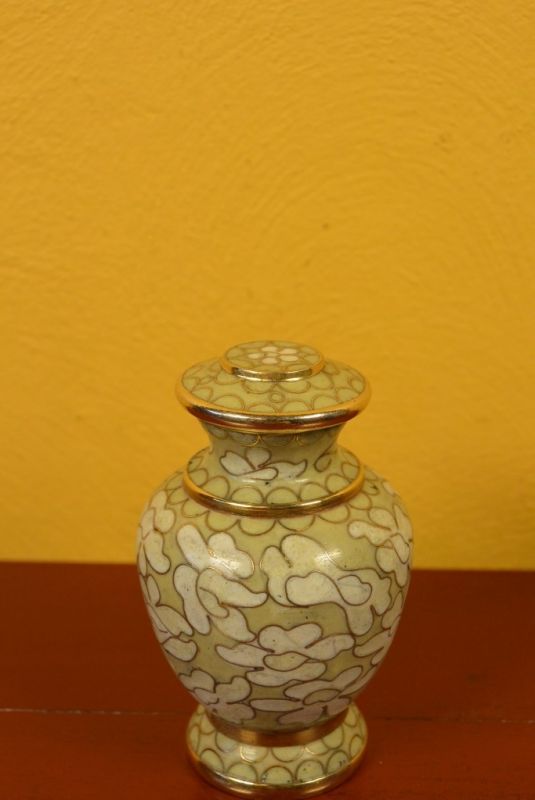 Jarrone o Florero de Cloisonné Amarillo Beis 1