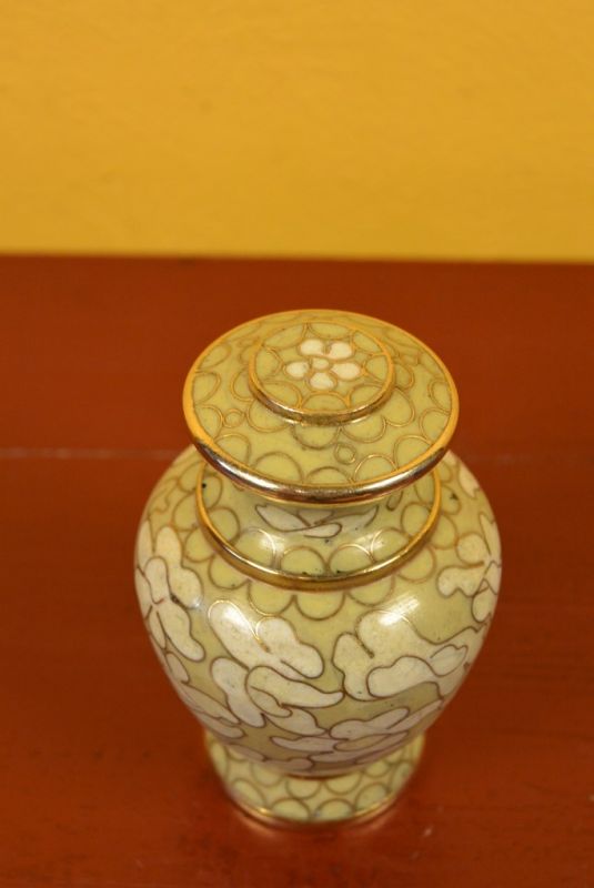 Jarrone o Florero de Cloisonné Amarillo Beis 3