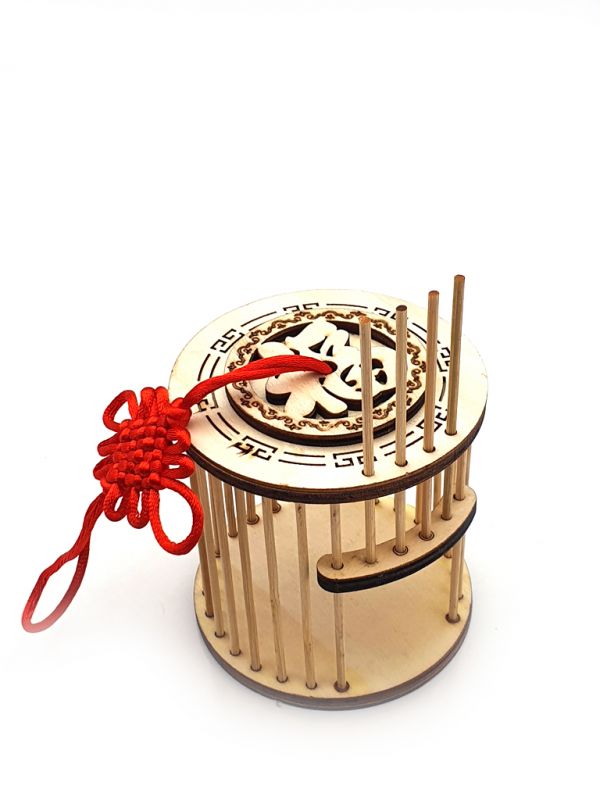 Jaula de grillo chino - Para uso diario - Bambú - Redondo - Carácter chino de la felicidad. 1