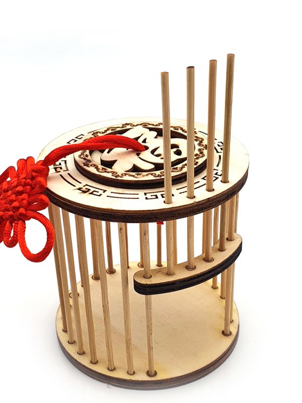 Jaula de grillo chino - Para uso diario - Bambú - Redondo - Carácter chino de la felicidad. 3