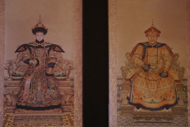 Jiaqing Pareja de ancestros sobre papel dinastía Qing 1