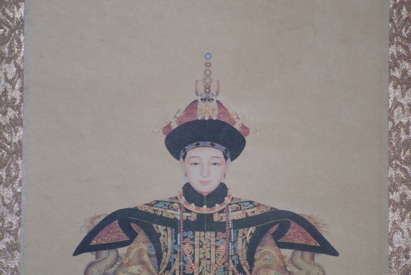 Jiaqing Pareja de ancestros sobre papel dinastía Qing 2