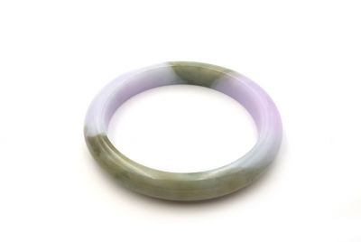 Jonc en Jade - Bracelet en Jade - catégorie A - Avec Certificat - 5,50cm - Blanc et vert avec des reflets bruns