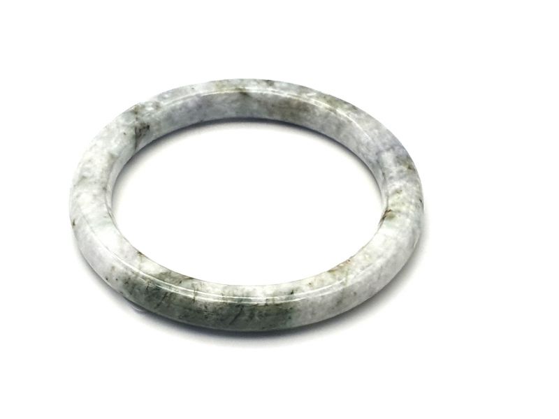 Jonc en Jade véritable - Bracelet Jade - Boutique Jade - 5,45 cm - Blanc et vert 2