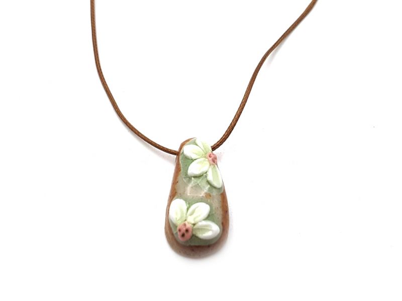 Joyas de cerámica / porcelana - Pequeño collar de cerámica - Flores dobles 1