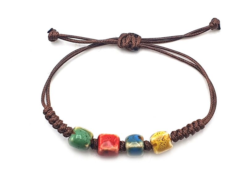 Joyas de cerámica / porcelana - Pulsera pequeña - 4 cuentas cuadradas (rojo / amarillo / verde / azul) 1