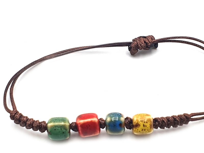 Joyas de cerámica / porcelana - Pulsera pequeña - 4 cuentas cuadradas (rojo / amarillo / verde / azul) 3
