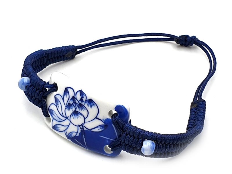 Joyería Cerámica Colección Blanco y Azul - Pulsera - China - Flor de loto grande 4