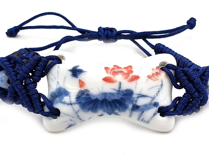 Joyería Cerámica Colección Blanco y Azul - Pulsera - China - Flores de loto rojo 2