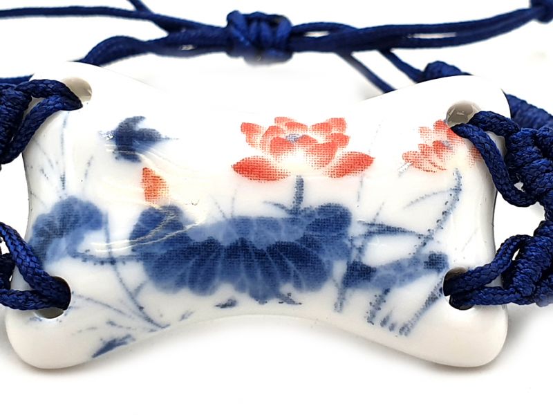 Joyería Cerámica Colección Blanco y Azul - Pulsera - China - Flores de loto rojo 3