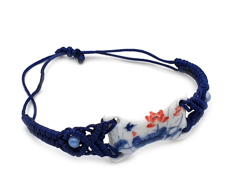 Joyería Cerámica Colección Blanco y Azul - Pulsera - China - Flores de loto rojo 4