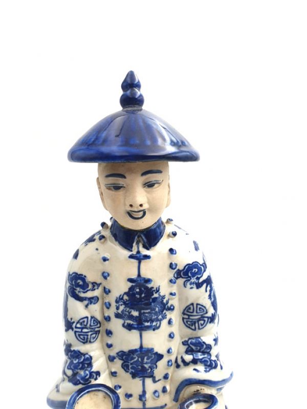 Junge Mandarin-Chinesisch weiss und blau Statue Sitzenden 2