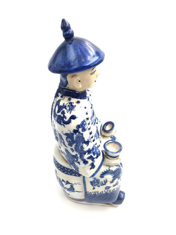 Junge Mandarin-Chinesisch weiss und blau Statue Sitzenden 3