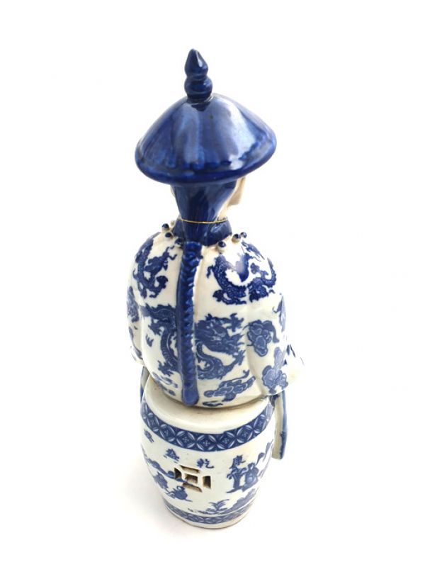 Junge Mandarin-Chinesisch weiss und blau Statue Sitzenden 4