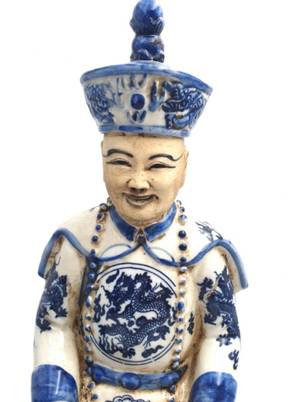 Junge Mandarin-Chinesisch weiß und blau Statue - Sitzendenden L 2