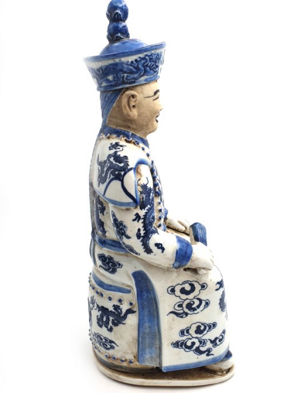 Junge Mandarin-Chinesisch weiß und blau Statue - Sitzendenden L 3