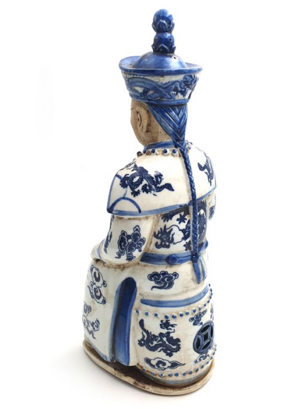 Junge Mandarin-Chinesisch weiß und blau Statue - Sitzendenden L 4