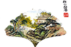Peinture chinoise sur feuille d'arbre