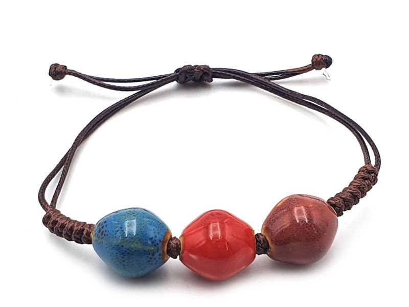 Keramik- / Porzellanschmuck - Kleines Armband - 3 Perlen 2