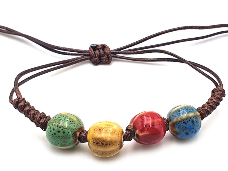 Keramik- / Porzellanschmuck - Kleines Armband - 4 Perlen (rot / gelb / grün / blau) 2