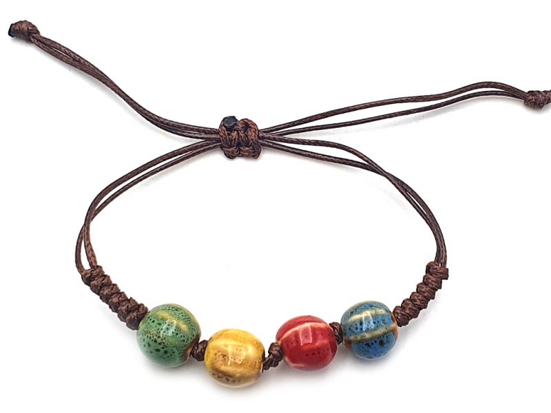 Keramik- / Porzellanschmuck - Kleines Armband - 4 Perlen (rot / gelb / grün / blau) 3