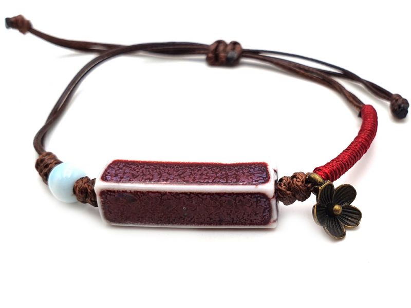 Keramik- / Porzellanschmuck - Kleines Armband - Burgunder Rechteck 3