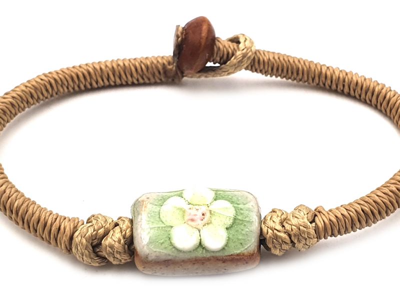 Keramik- / Porzellanschmuck - Kleines Armband - Grüne Blume 2