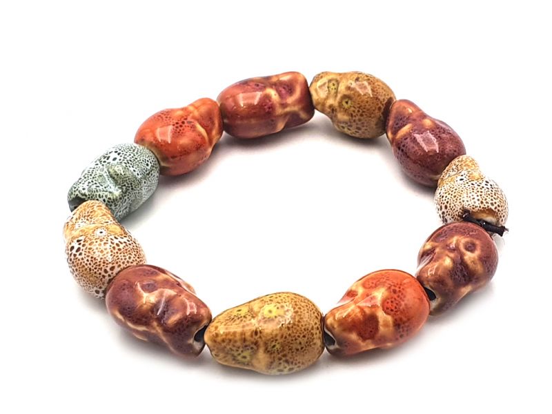 Keramik- / Porzellanschmuck - Kleines Armband - Mehrfarbige Schädel 2