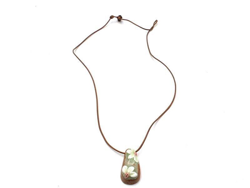 Keramik- / Porzellanschmuck - Kleines Keramikkette - Doppelte Blumen 2