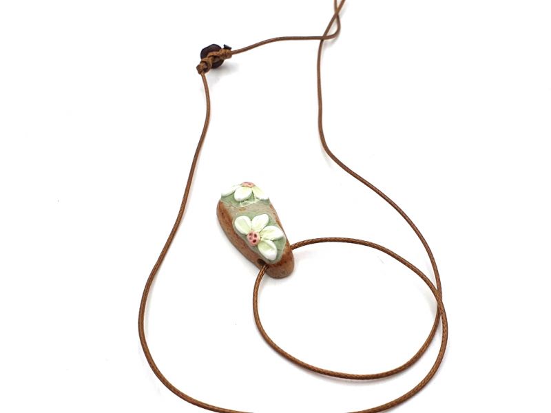 Keramik- / Porzellanschmuck - Kleines Keramikkette - Doppelte Blumen 3