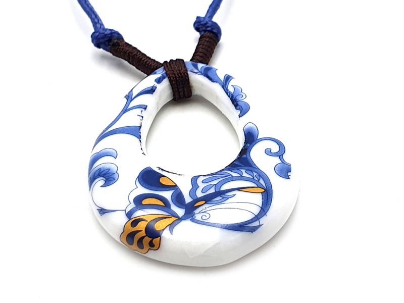 Keramik Schmuck Weiß und Blau Kollektion - Halskette - Großer Schmetterling 3