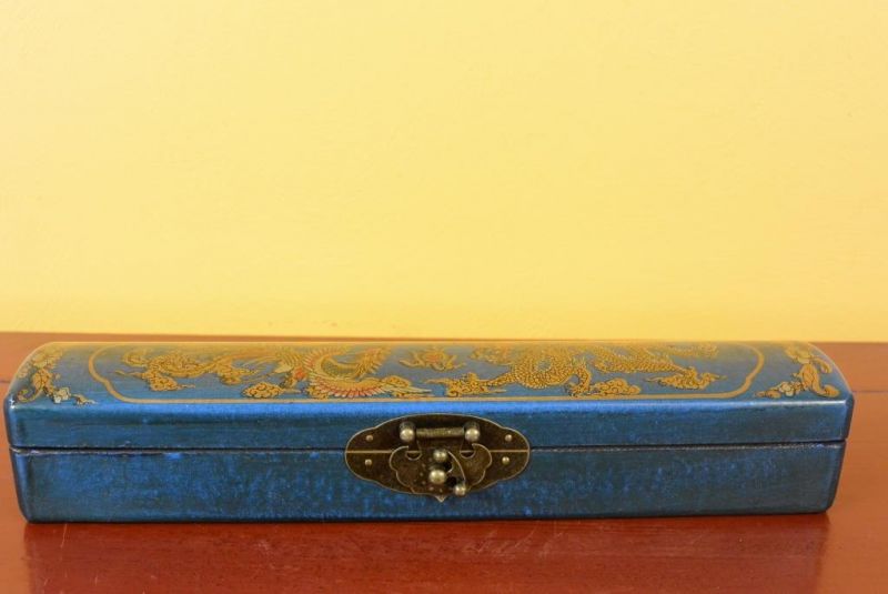 Klein lange Holzkiste Chinese Blau Drache und Phoenix 2