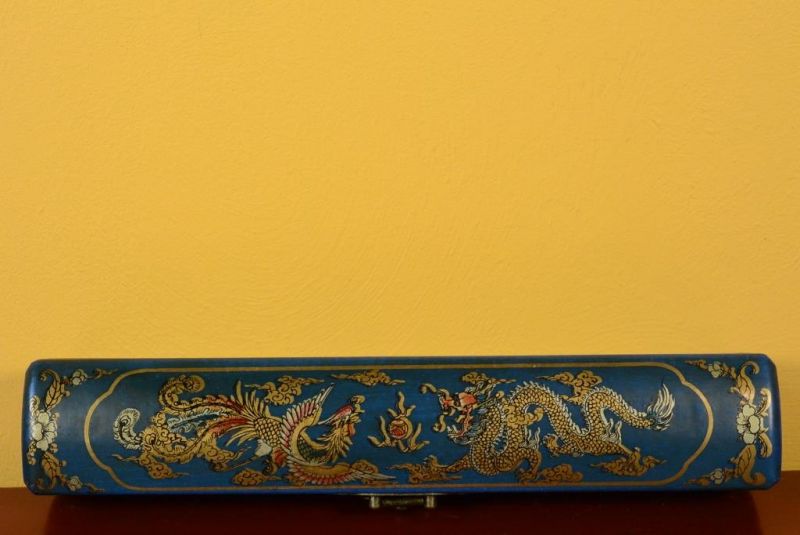 Klein lange Holzkiste Chinese Blau Drache und Phoenix 3