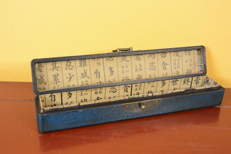 Klein lange Holzkiste Chinese Blau Drache und Phoenix 4