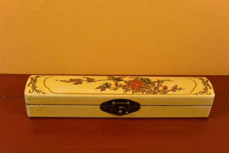 Klein lange Holzkiste Chinese Gelb Vögel 2