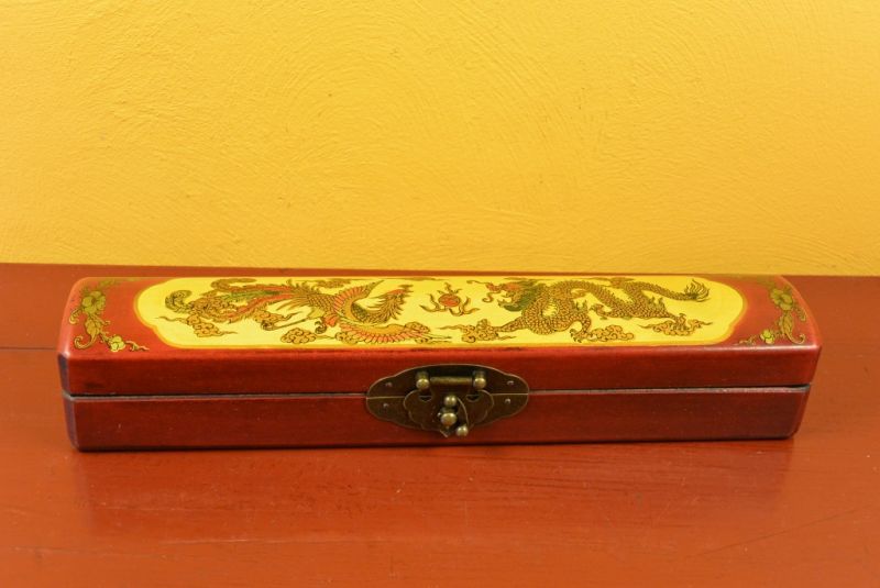 Klein lange Holzkiste Chinese Rot und gelb Drache 3