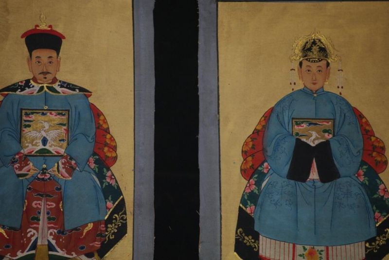 Kleine Ahnenpaare und Kaiser Chinesische Malerei Blau 2