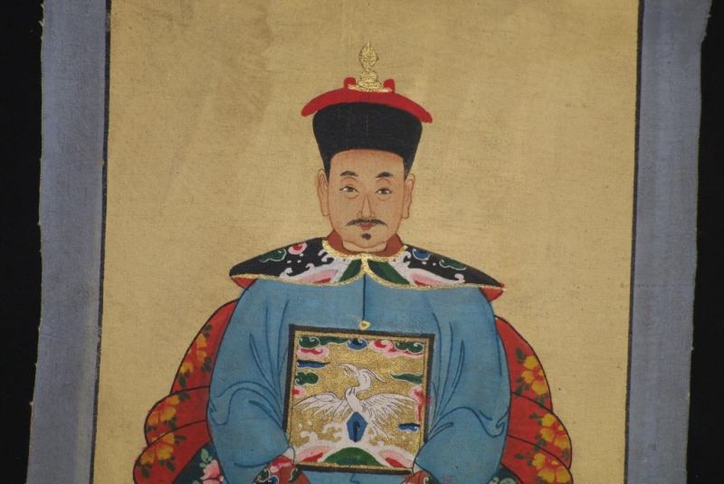 Kleine Ahnenpaare und Kaiser Chinesische Malerei Blau 3