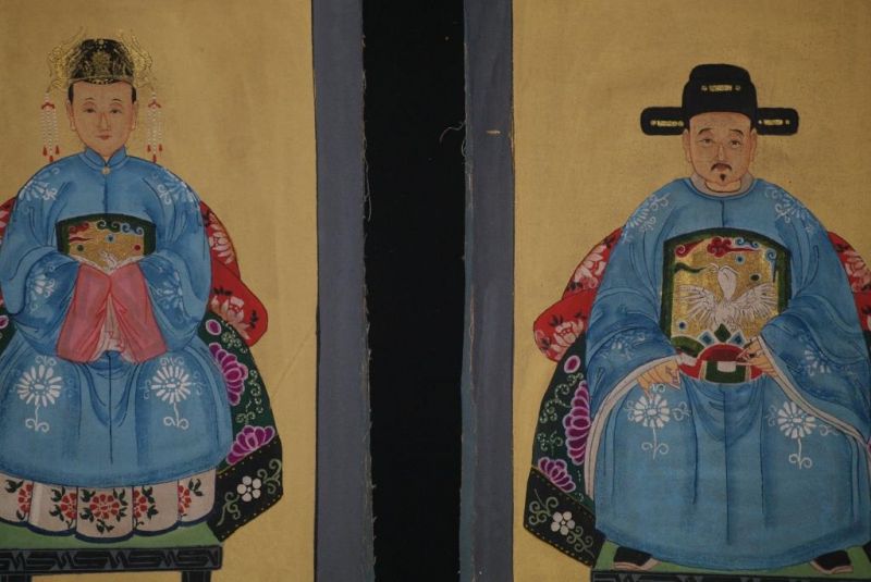Kleine Ahnenpaare und Kaiser Chinesische Malerei Blau 2