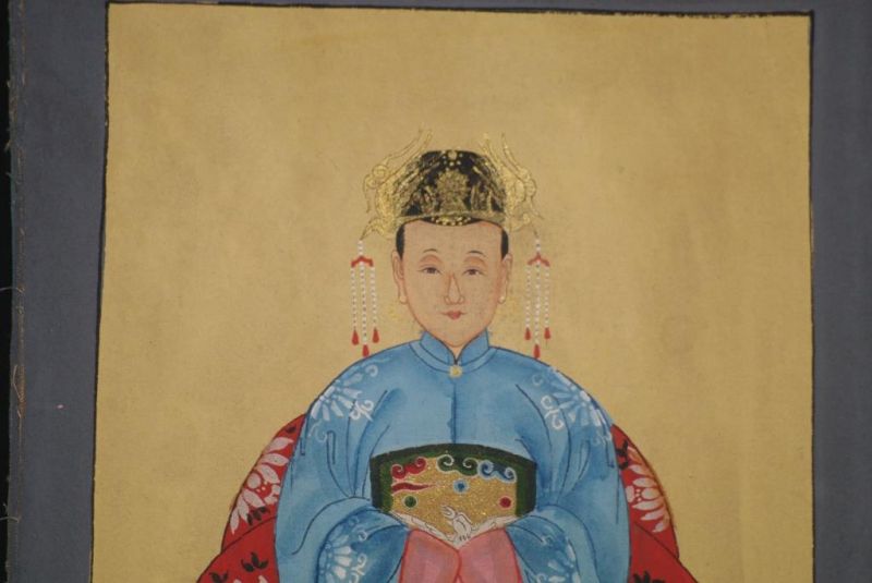 Kleine Ahnenpaare und Kaiser Chinesische Malerei Blau 3