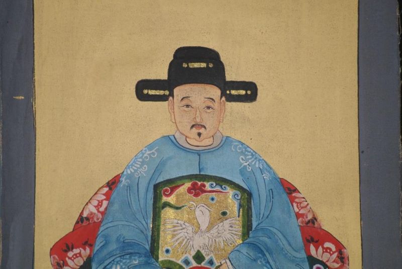 Kleine Ahnenpaare und Kaiser Chinesische Malerei Blau 4