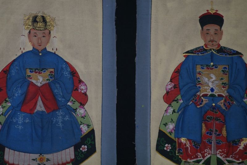 Kleine Ahnenpaare und Kaiser Chinesische Malerei Blau 4