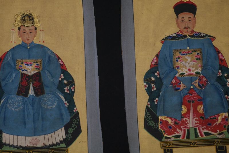 Kleine Ahnenpaare und Kaiser Chinesische Malerei Blau 2