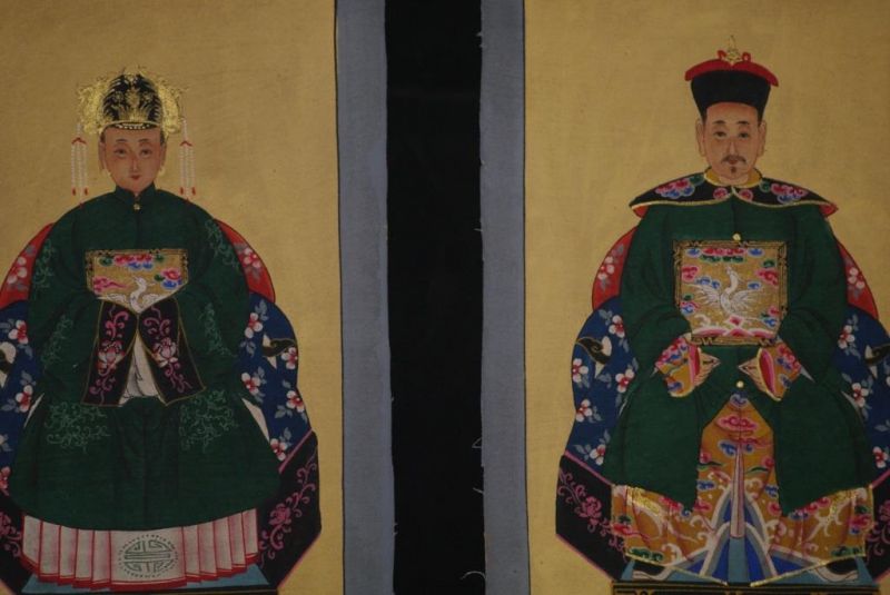 Kleine Ahnenpaare und Kaiser Chinesische Malerei Dunkelgrün 2
