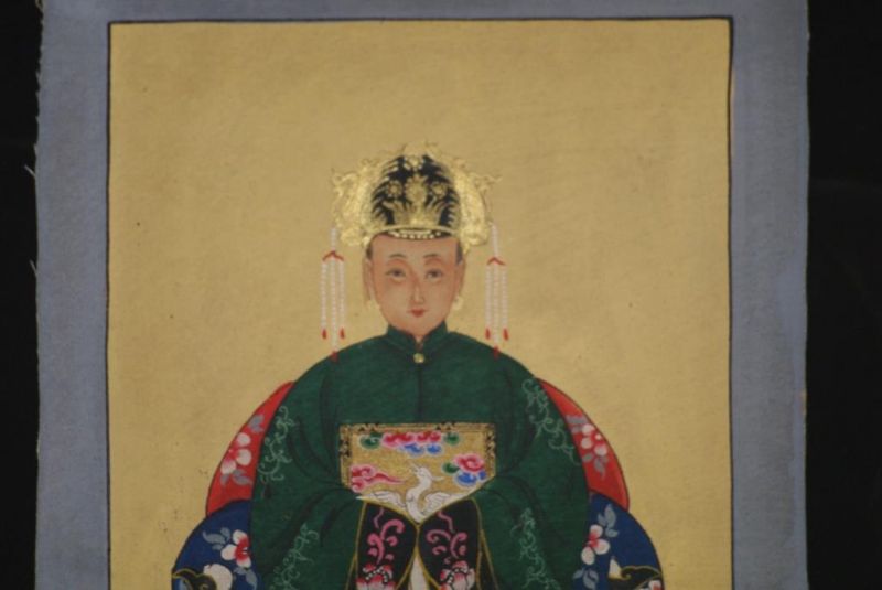 Kleine Ahnenpaare und Kaiser Chinesische Malerei Dunkelgrün 3