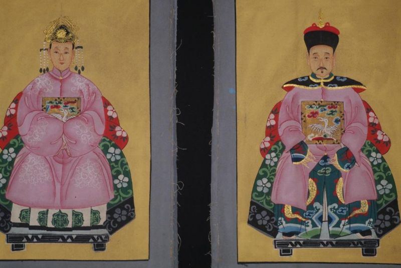 Kleine Ahnenpaare und Kaiser Chinesische Malerei Fuchsie 2