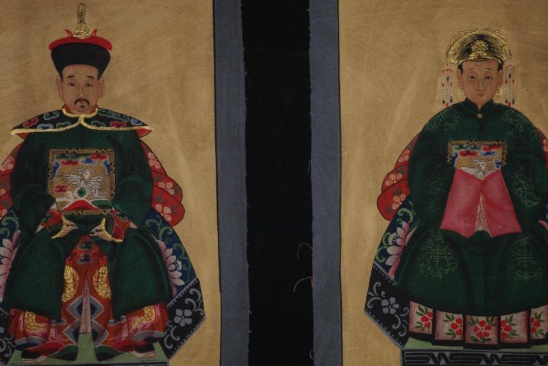 Kleine Ahnenpaare und Kaiser Chinesische Malerei Grün 2