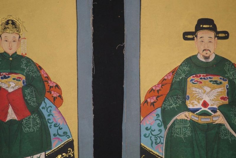 Kleine Ahnenpaare und Kaiser Chinesische Malerei Grün 2