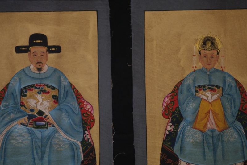 Kleine Ahnenpaare und Kaiser Chinesische Malerei Himmelblau 2