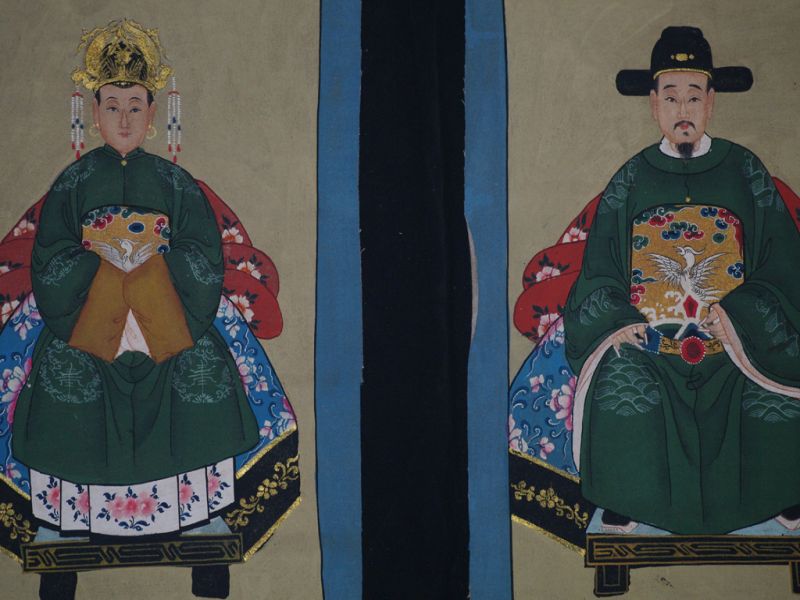 Kleine Ahnenpaare und Kaiser Chinesische Malerei Kaiser grün 2